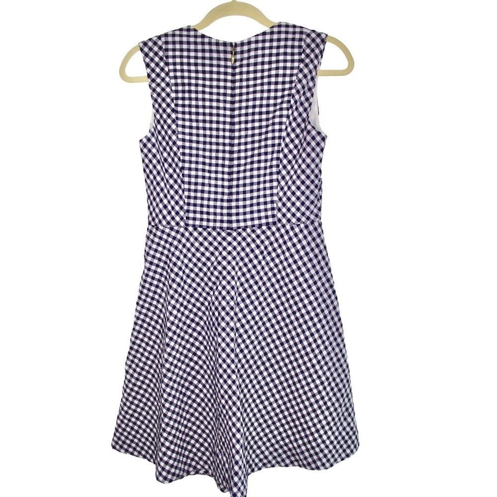 Draper James Gingham Dress Women Size 4 Navy Blue White Fit Flare Spring Picnic - Picture 4 of 10
